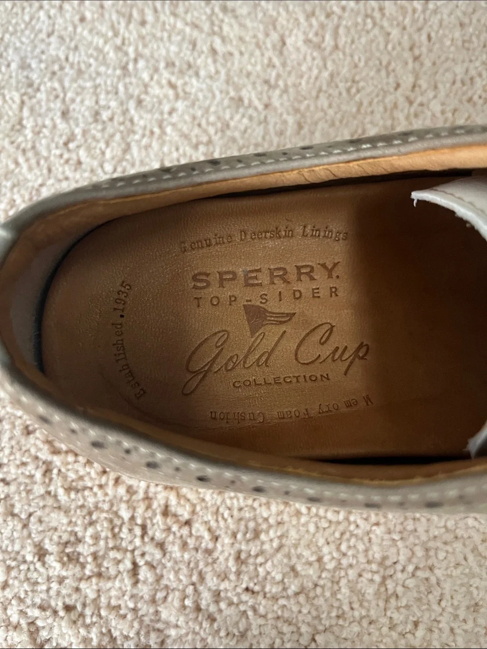 Sperry Gold Cup Spectator Saddle Oxford Wingtip Men’s 9M Suede Leather Tan Cream